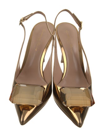 Gianvito Rossi Patent Leather Crystal Embellishments Slingback Pumps