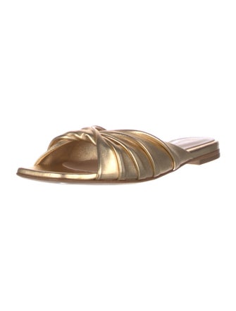 Gianvito Rossi Leather Pleated Accents Slides