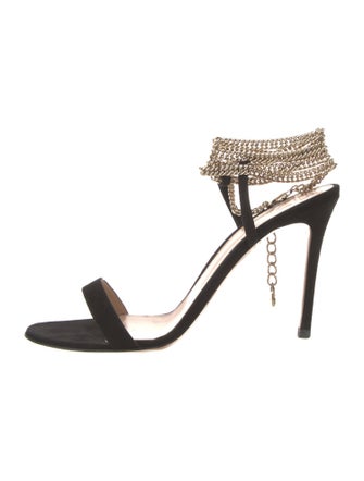 Gianvito Rossi Suede Chain-Link Accents Sandals