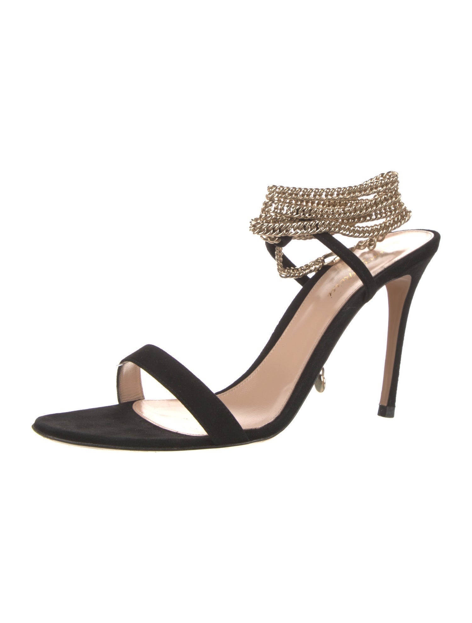 Gianvito Rossi Suede Chain-Link Accents Sandals