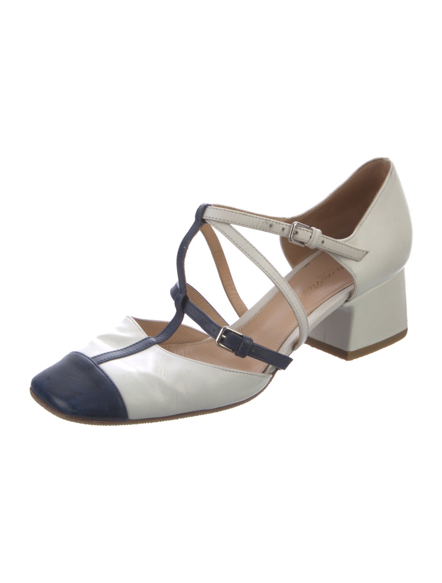 Gianvito Rossi Leather Colorblock Pattern T-Strap Pumps