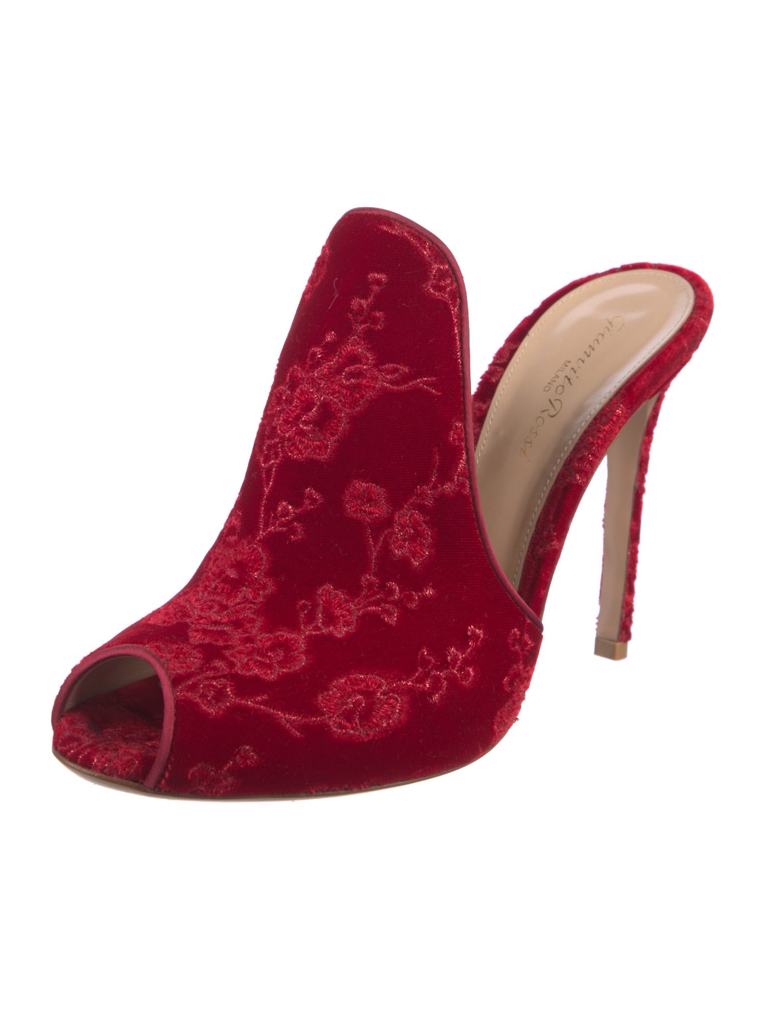Gianvito Rossi Velvet Embroidered Accent Mules