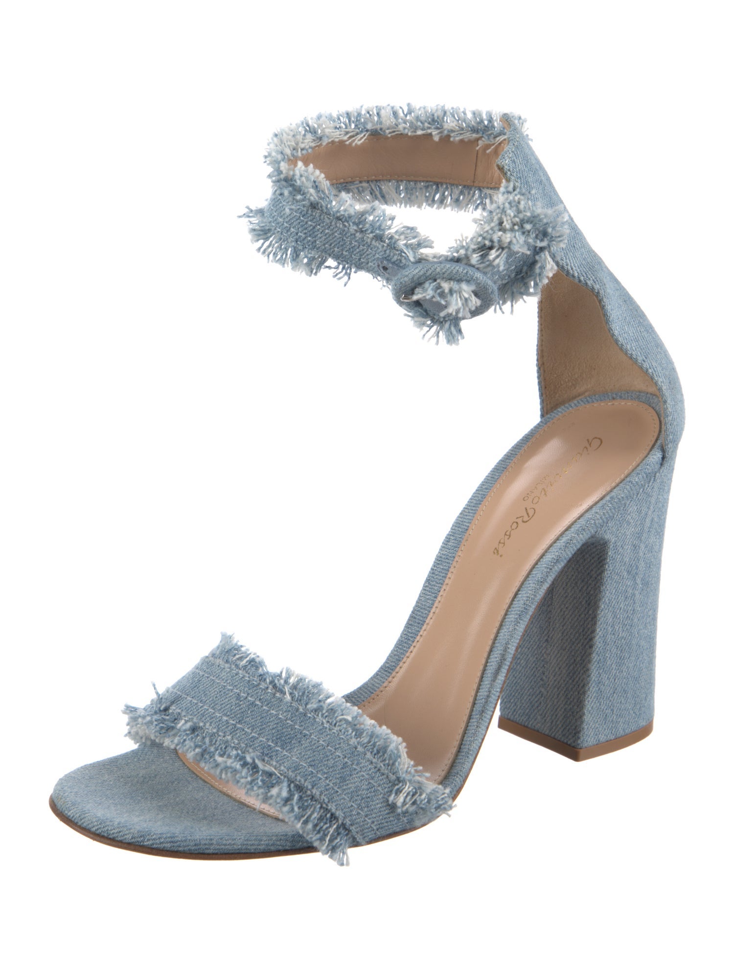 Gianvito Rossi Denim Raw-Edge Trim Sandals