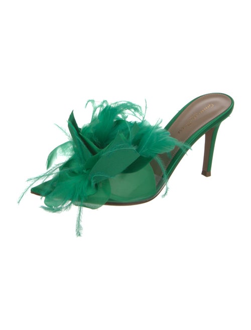 Gianvito Rossi Satin Feather Trim Slides w/ Tags