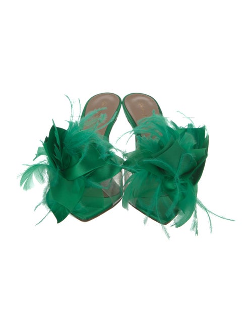 Gianvito Rossi Satin Feather Trim Slides w/ Tags