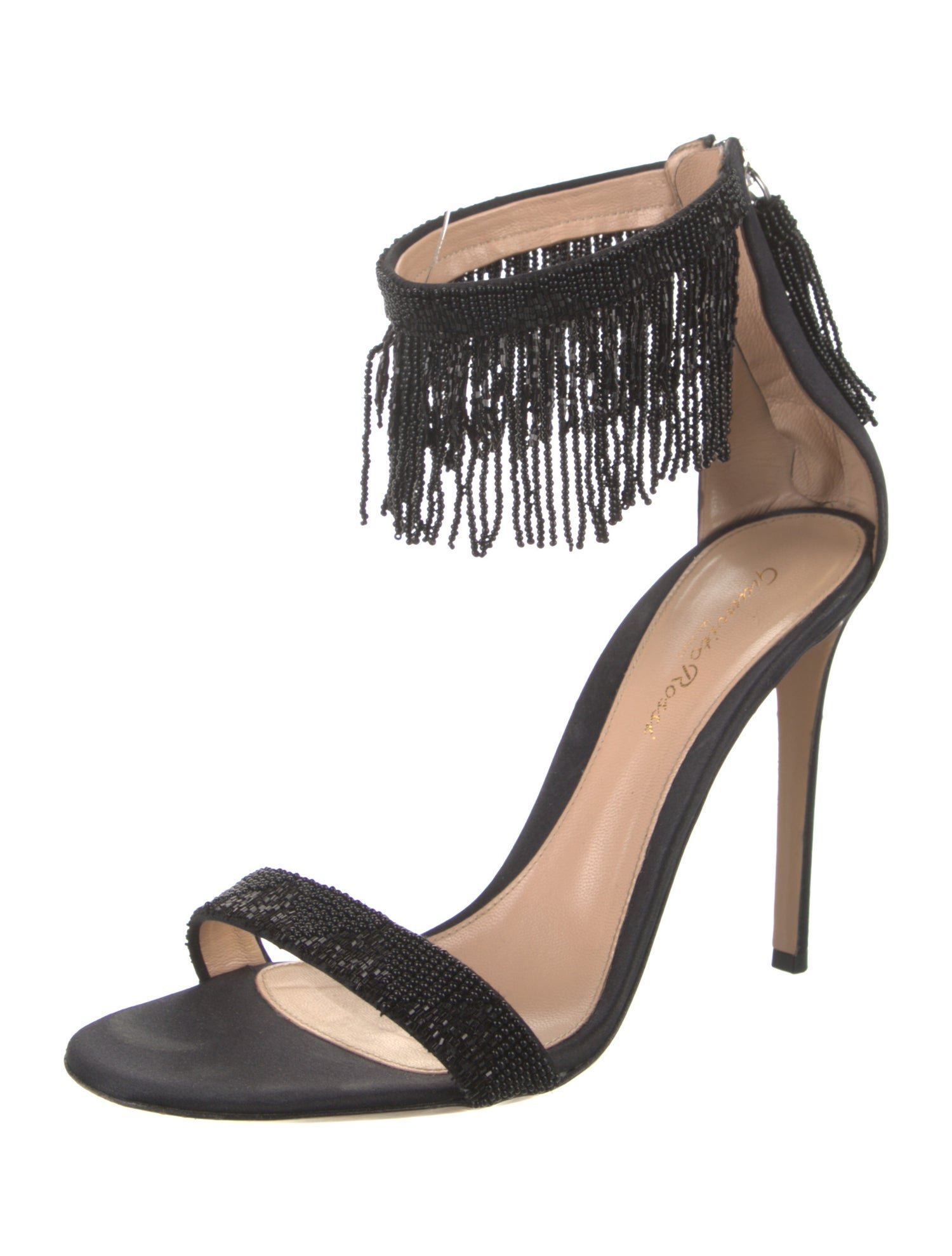 Gianvito Rossi Satin Beaded Accents Sandals