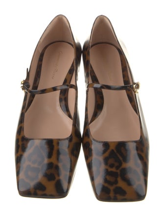 Gianvito Rossi Patent Leather Animal Print Mary Jane Flats