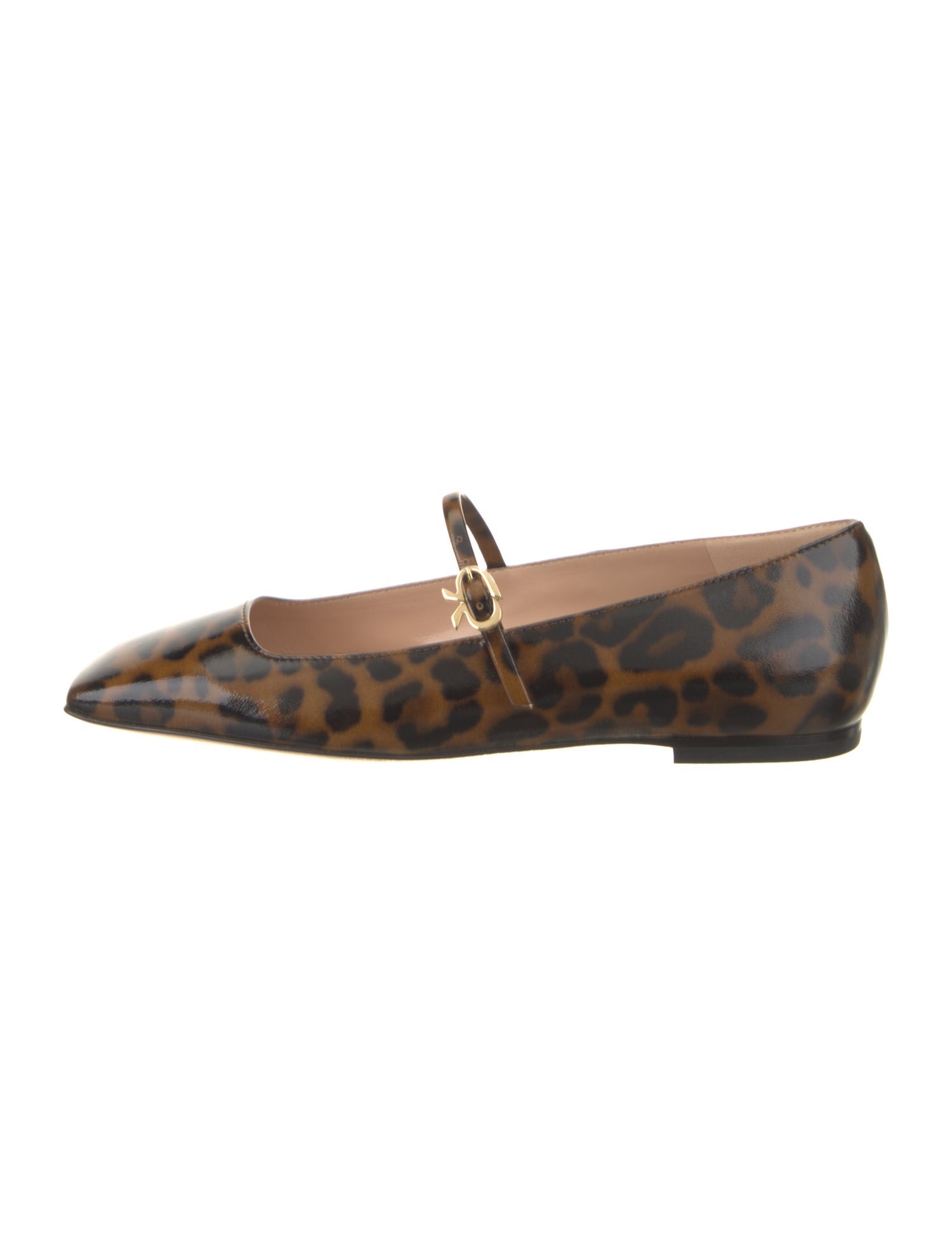 Gianvito Rossi Patent Leather Animal Print Mary Jane Flats