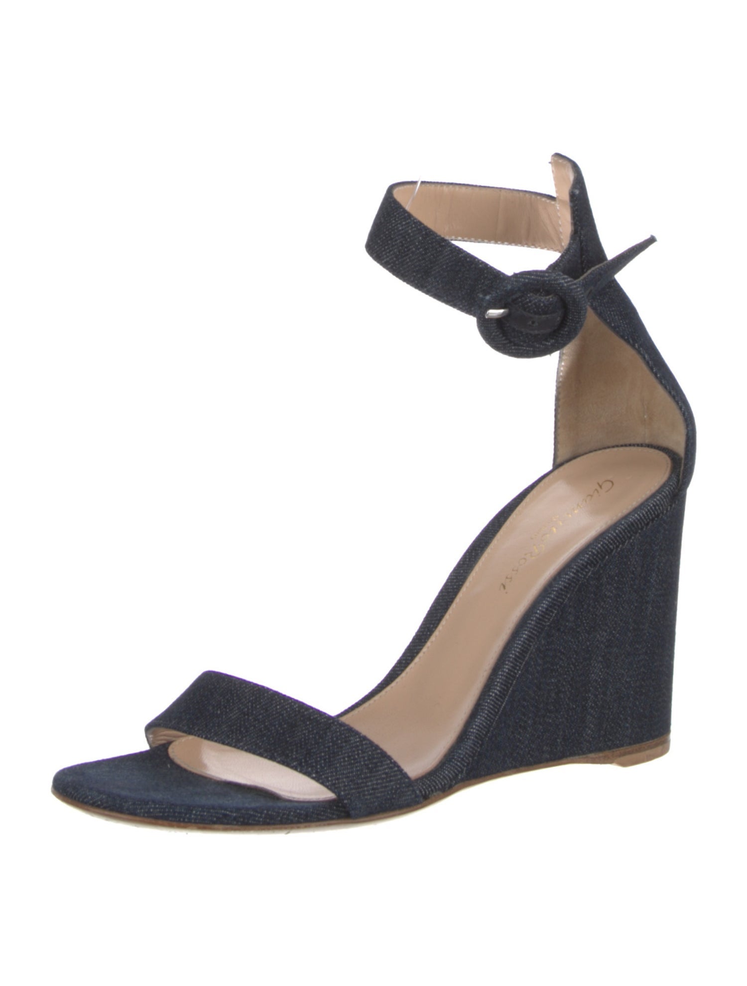 Gianvito Rossi Denim Leather Trim Embellishment Sandals