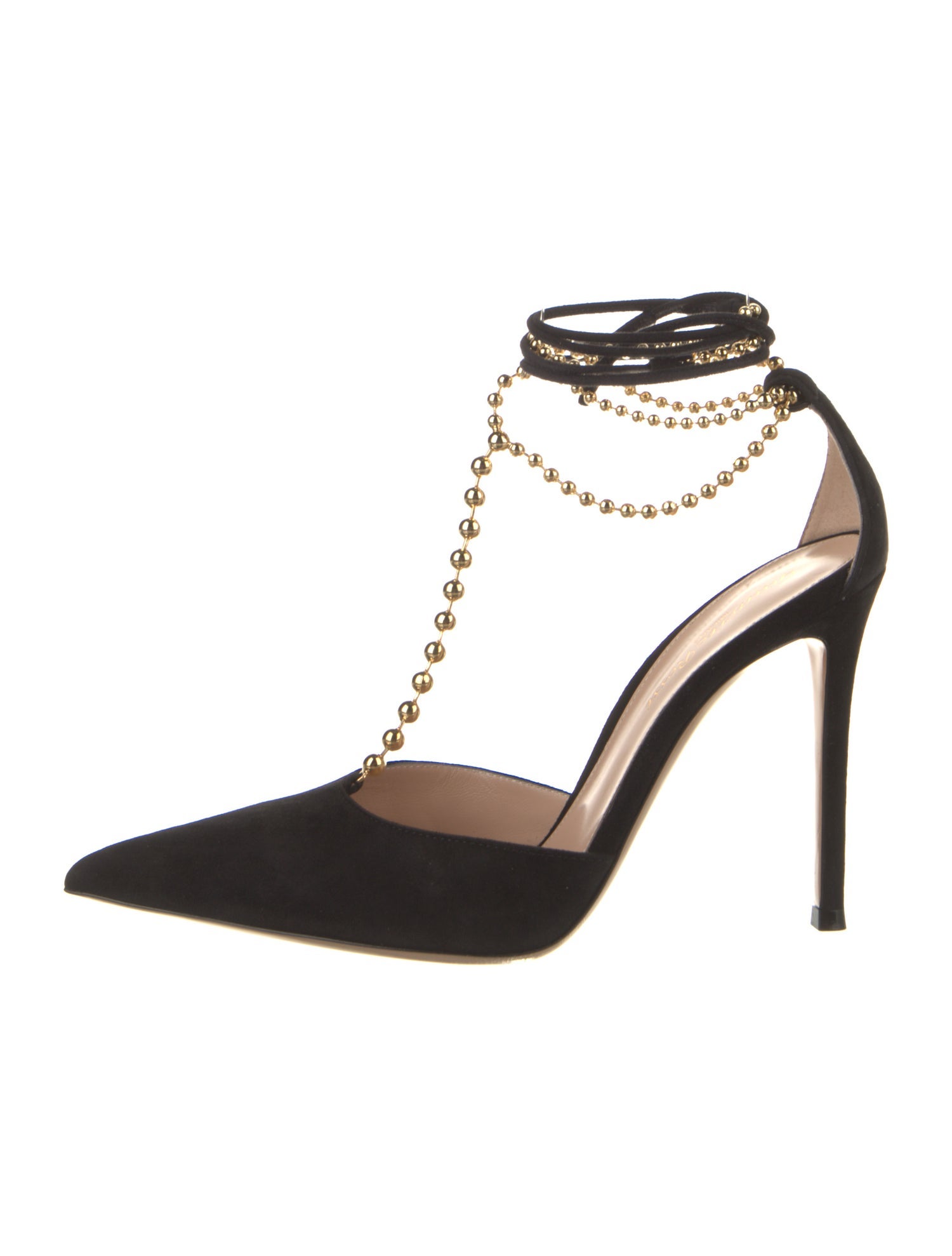 Gianvito Rossi Suede Beaded Accents T-Strap Pumps