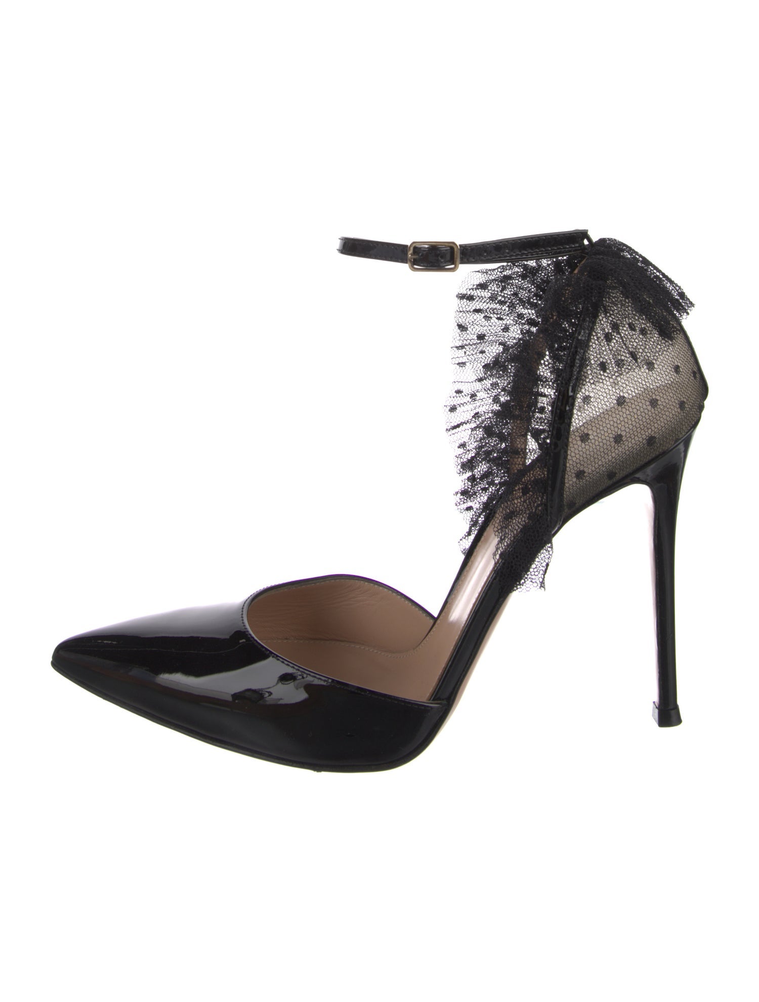 Gianvito Rossi Patent Leather Lace Trim Embellishment D'Orsay Pumps