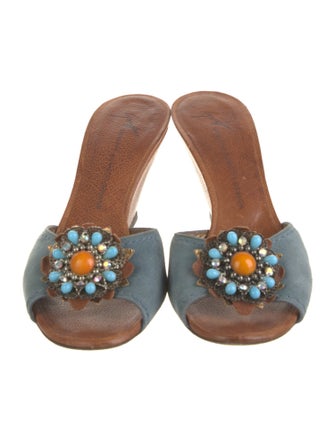 Giuseppe Zanotti Suede Crystal Embellishments Slides