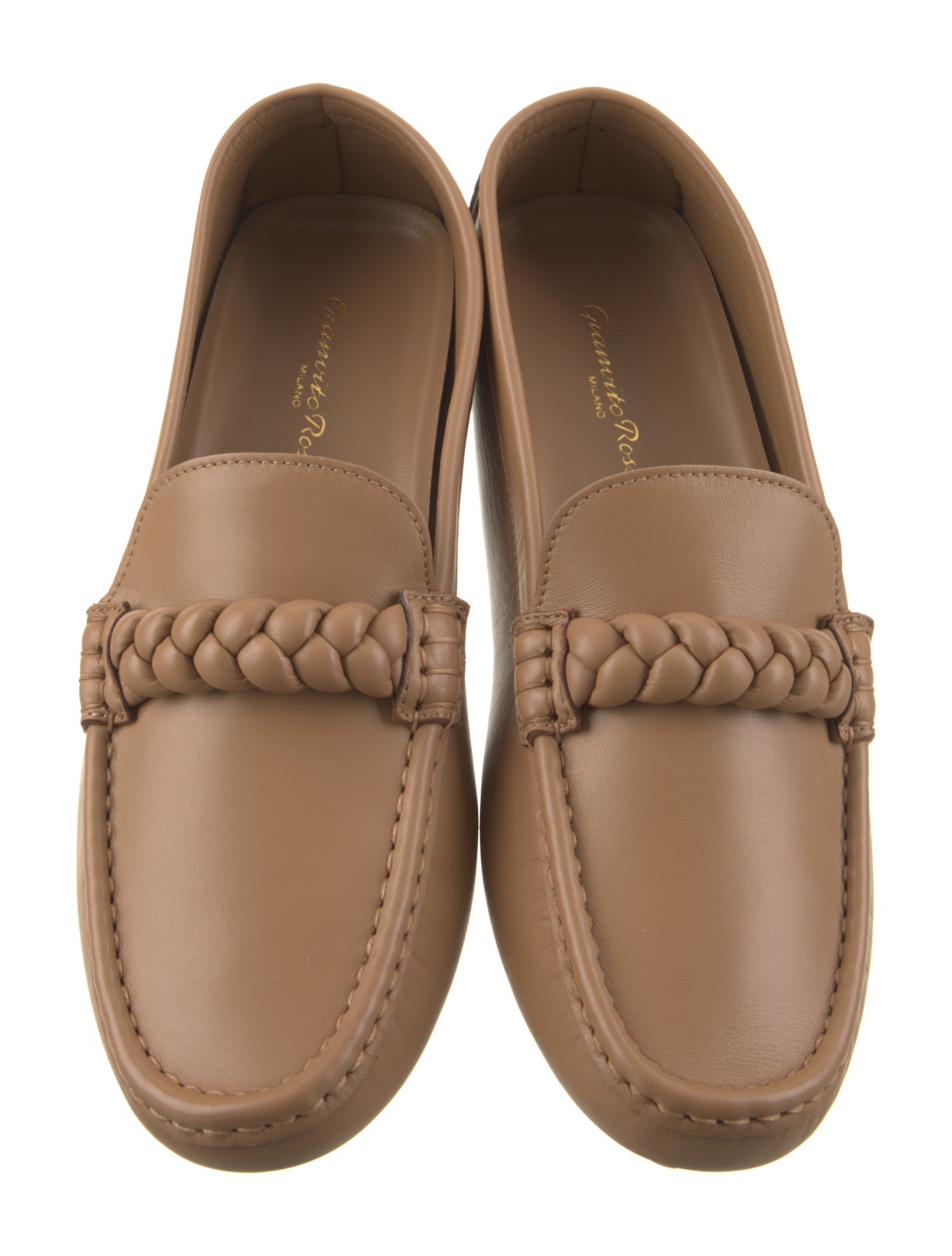 Gianvito Rossi Leather Braided Accents Loafers