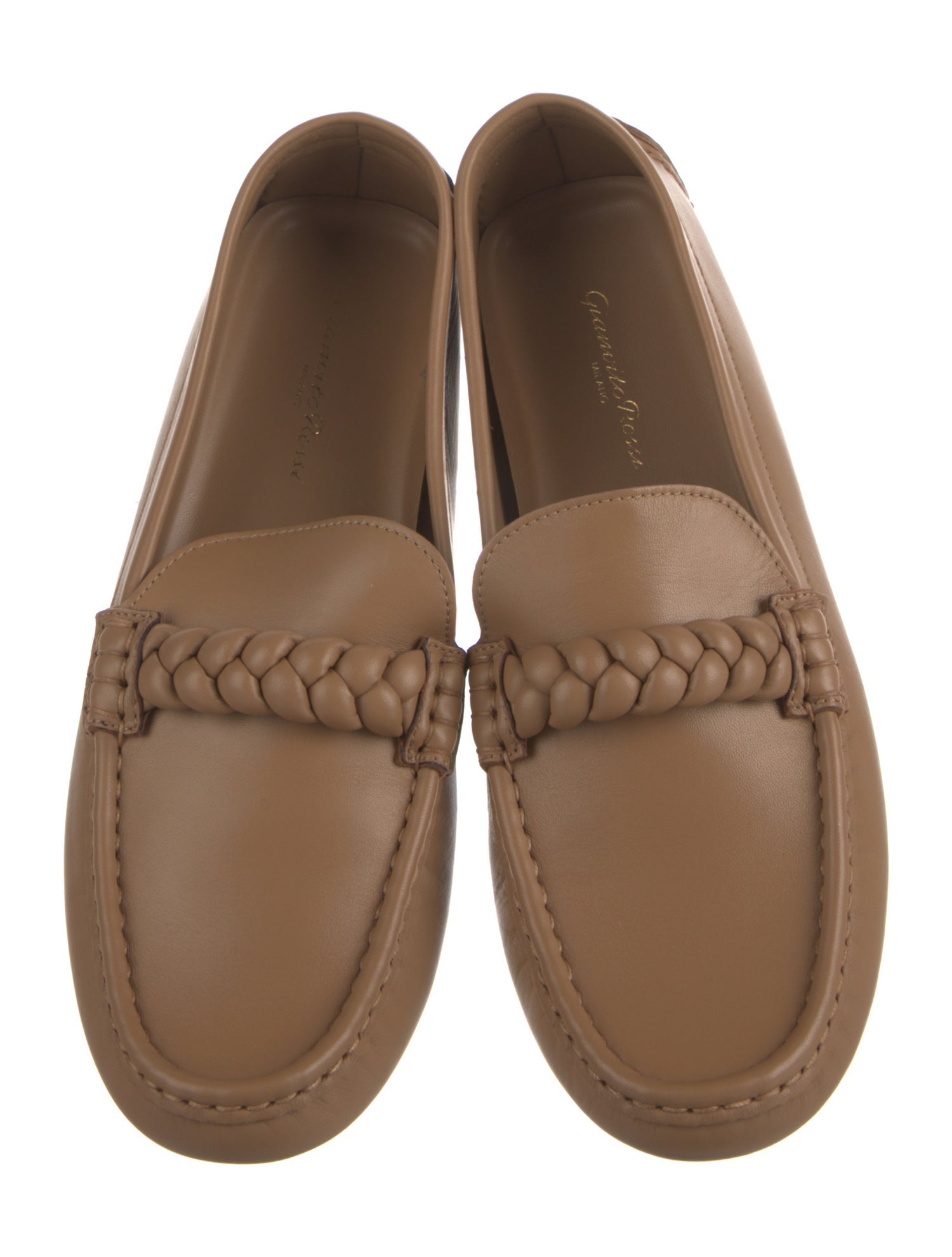Gianvito Rossi Leather Braided Accents Loafers
