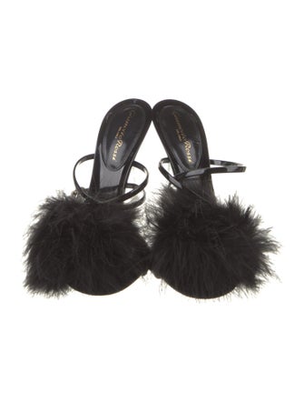 Gianvito Rossi Patent Leather Feather Trim Slides