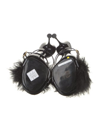 Gianvito Rossi Patent Leather Feather Trim Slides