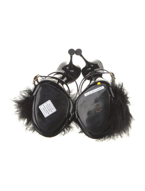 Gianvito Rossi Patent Leather Feather Trim Slides