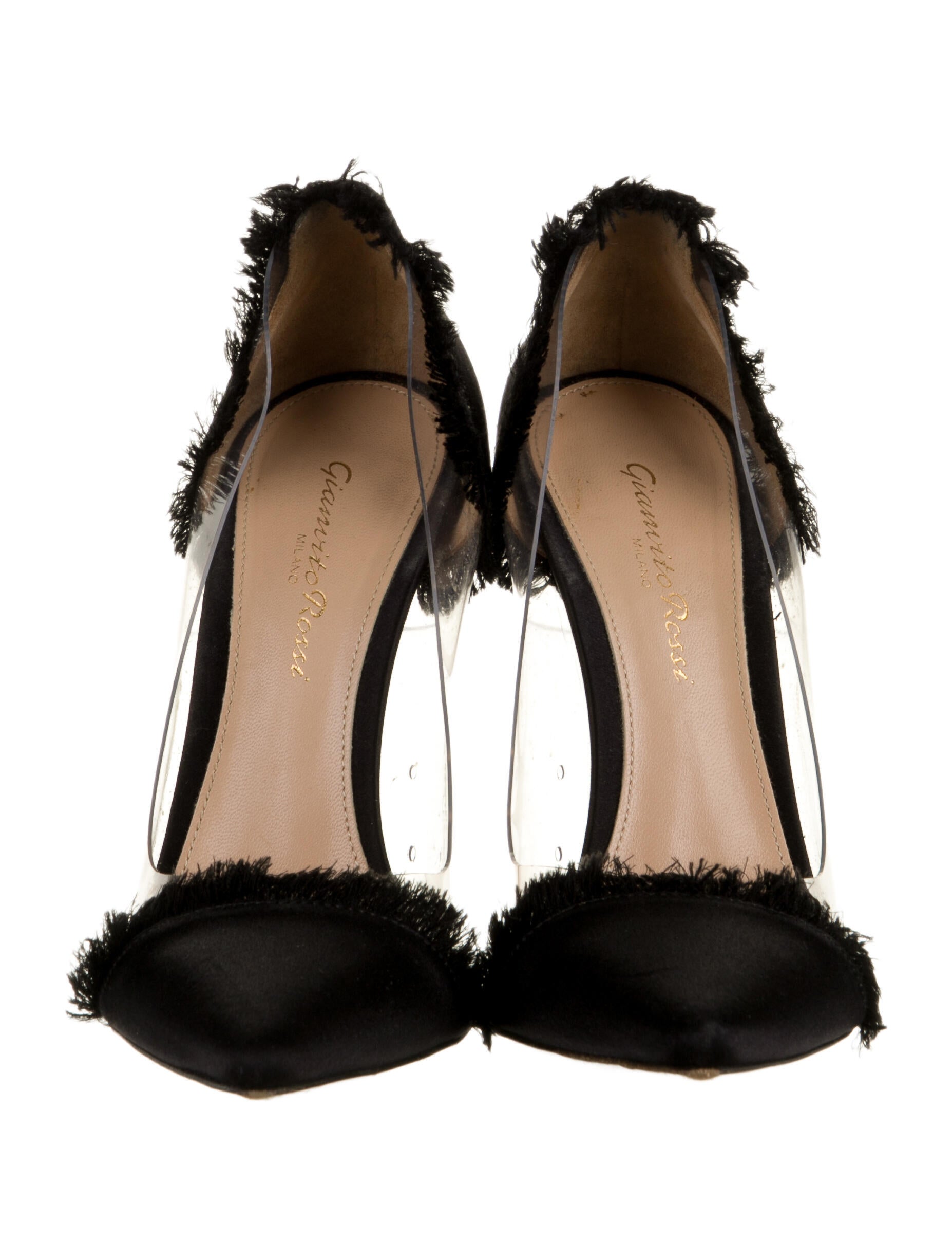 Gianvito Rossi Satin Fringe Trim Accent Pumps