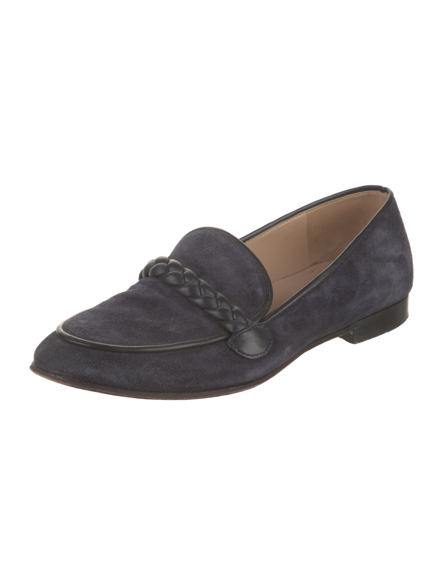 Gianvito Rossi Suede Braided Accents Loafers