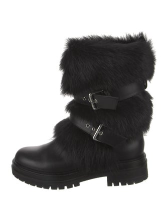 Gianvito Rossi Leather Fur Trim Moto Boots