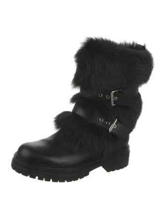 Gianvito Rossi Leather Fur Trim Moto Boots