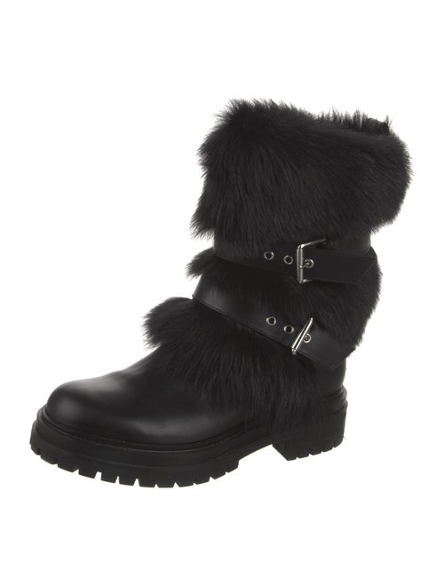 Gianvito Rossi Leather Fur Trim Moto Boots