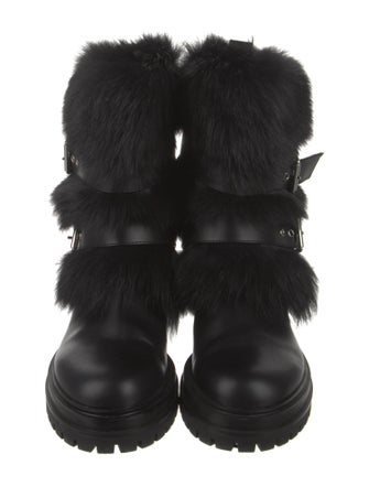 Gianvito Rossi Leather Fur Trim Moto Boots