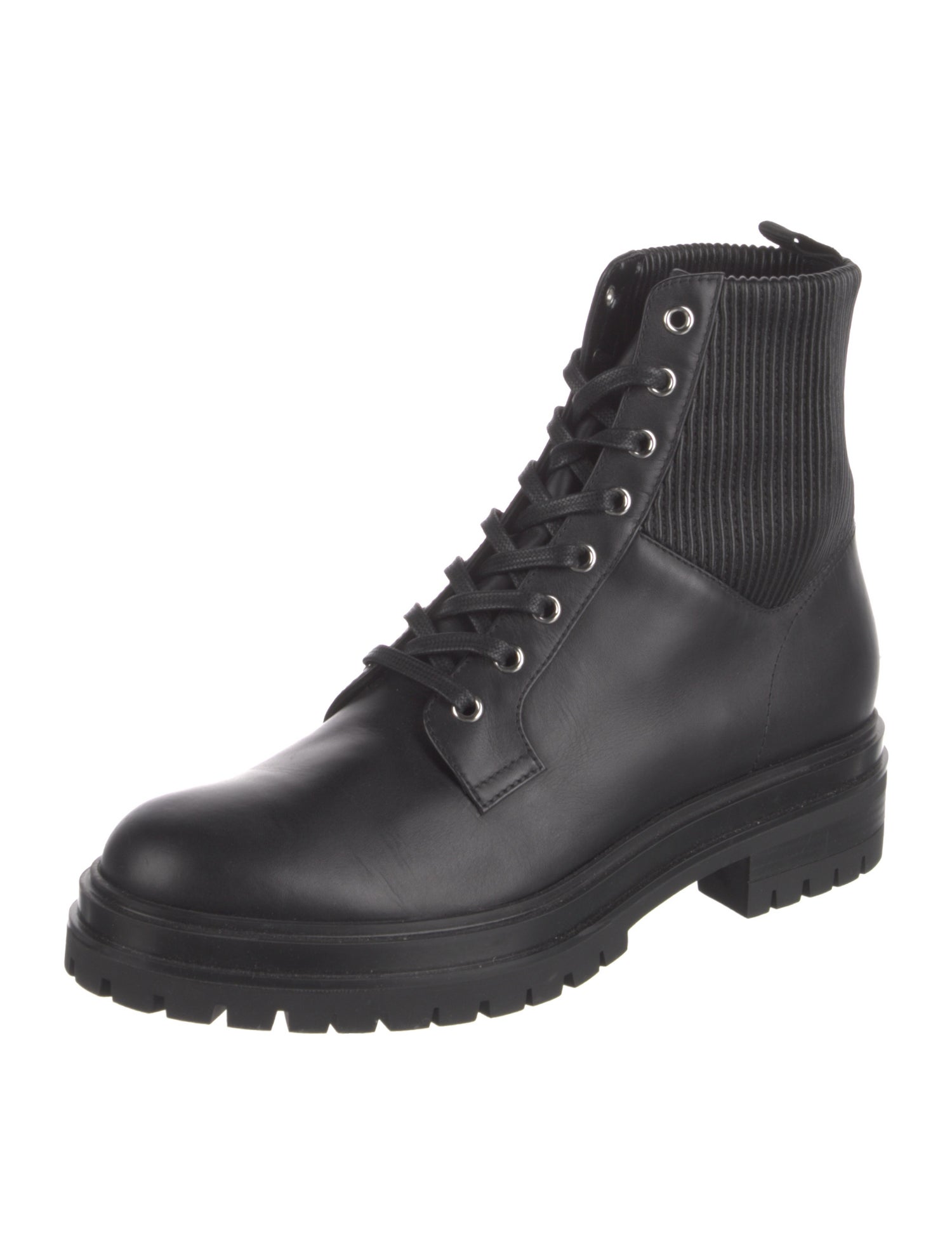 Gianvito Rossi Leather Polka Dot Print Combat Boots