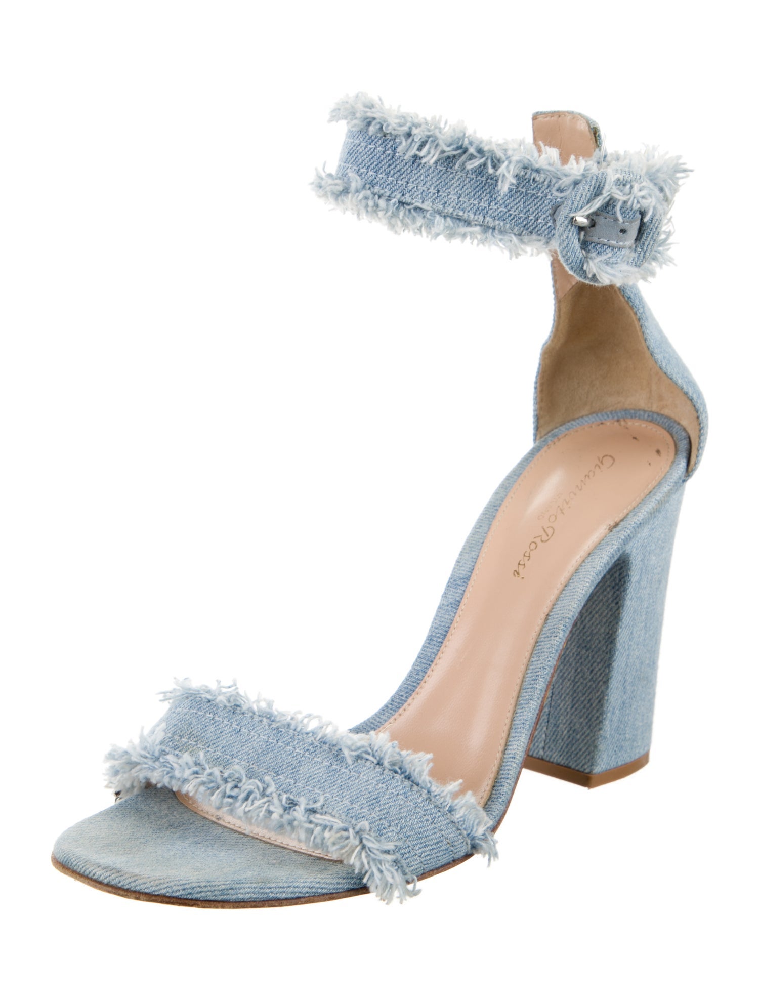 Gianvito Rossi Denim Raw-Edge Trim Sandals