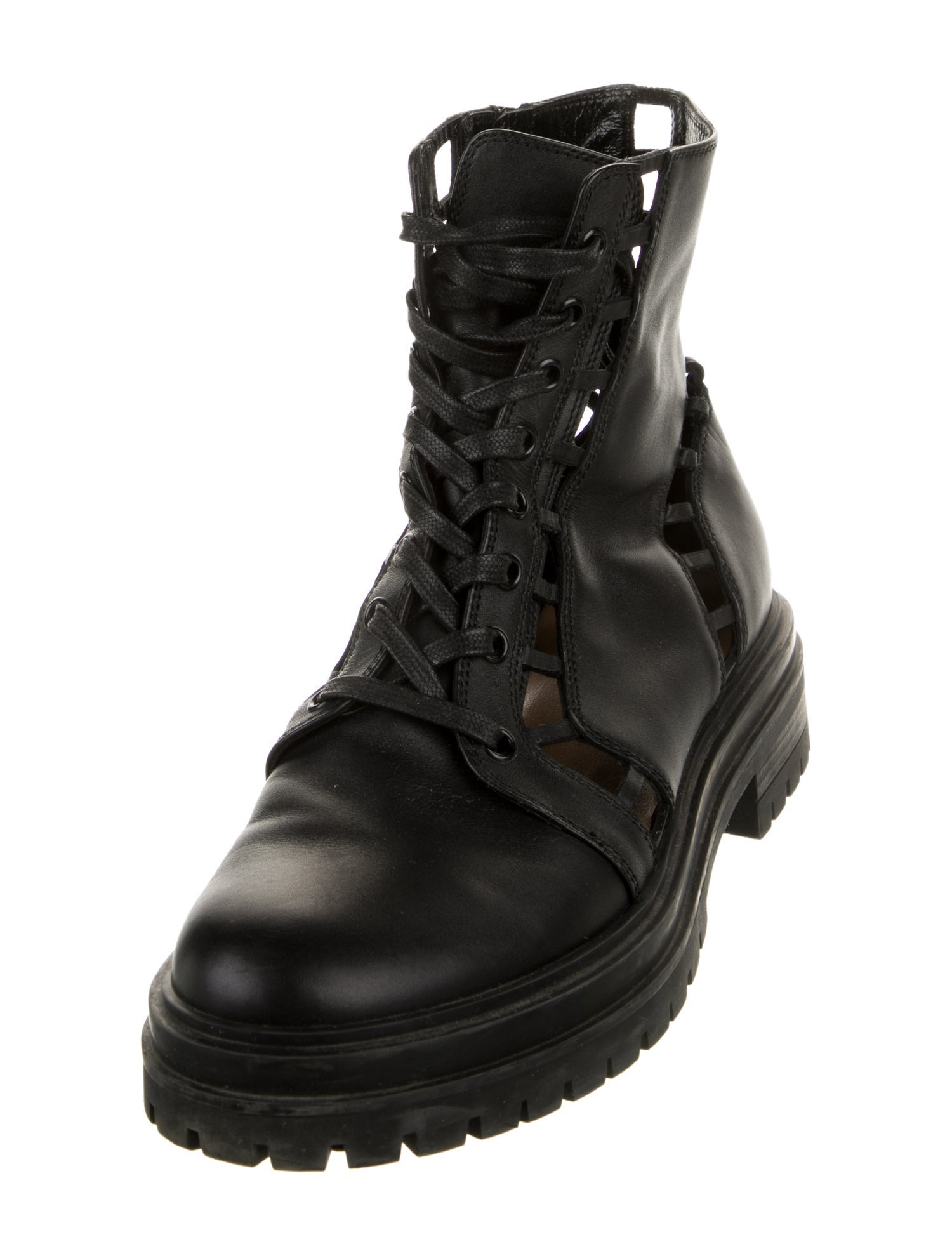 Gianvito Rossi Leather Colorblock Pattern Combat Boots