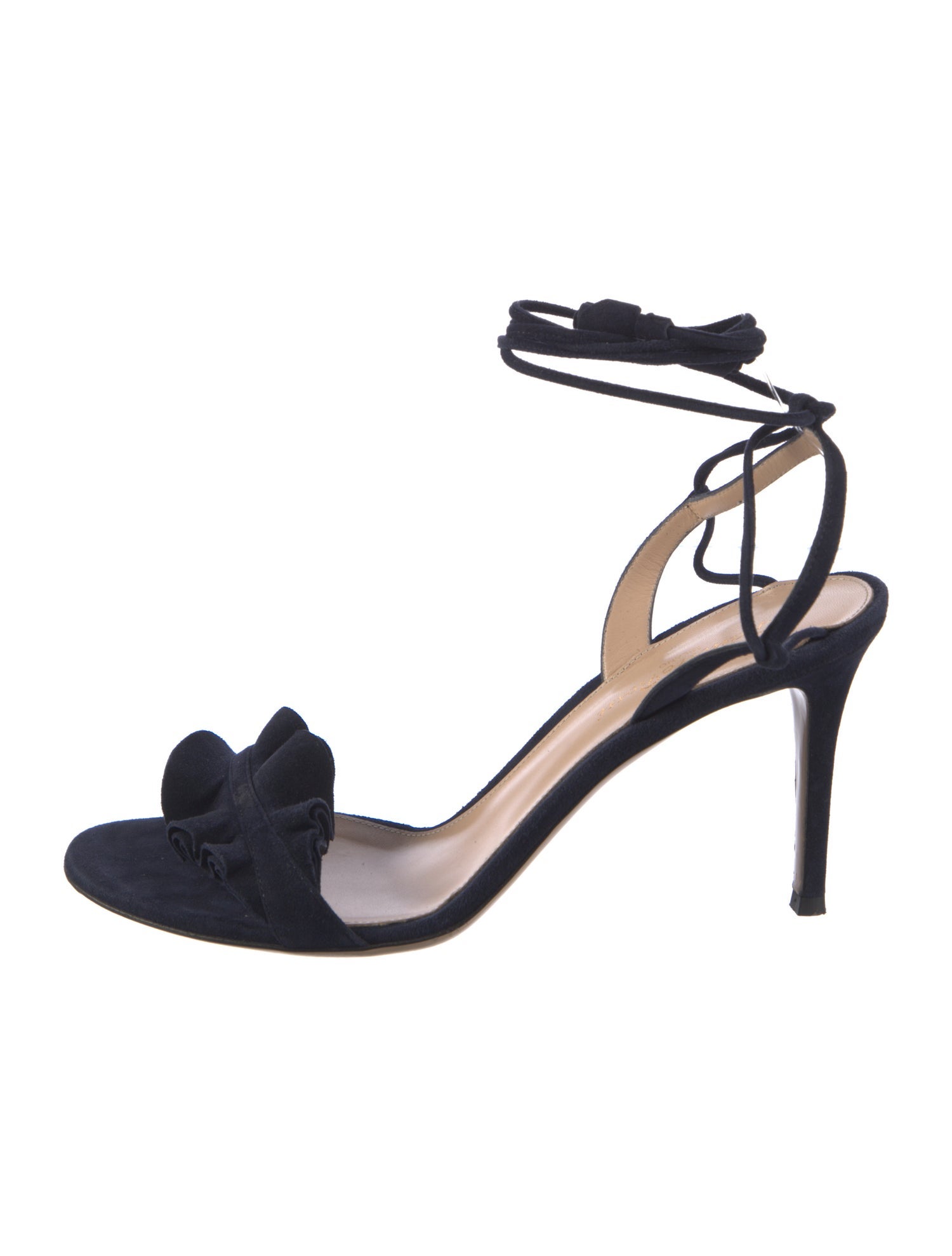 Gianvito Rossi Suede Ruffle Embellishment Sandals