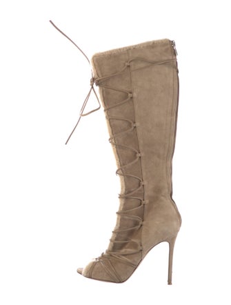 Gianvito Rossi Suede Colorblock Pattern Lace-Up Boots