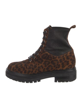 Gianvito Rossi Suede Animal Print Combat Boots