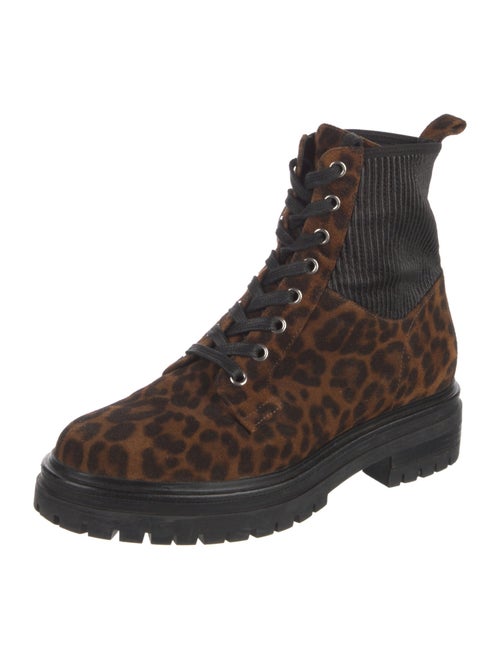 Gianvito Rossi Suede Animal Print Combat Boots