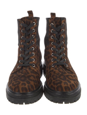 Gianvito Rossi Suede Animal Print Combat Boots
