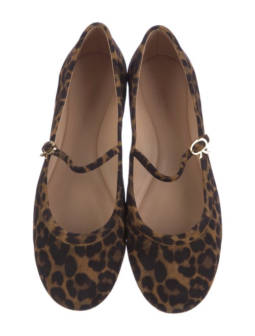 Gianvito Rossi Suede Animal Print Mary Jane Flats