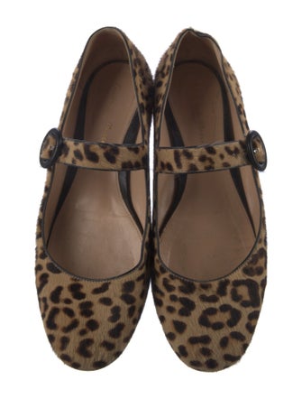 Gianvito Rossi Ponyhair Animal Print Mary Jane Flats