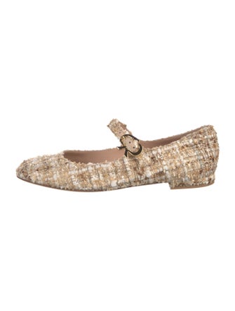 Gianvito Rossi Tweed Pattern Mary Jane Flats