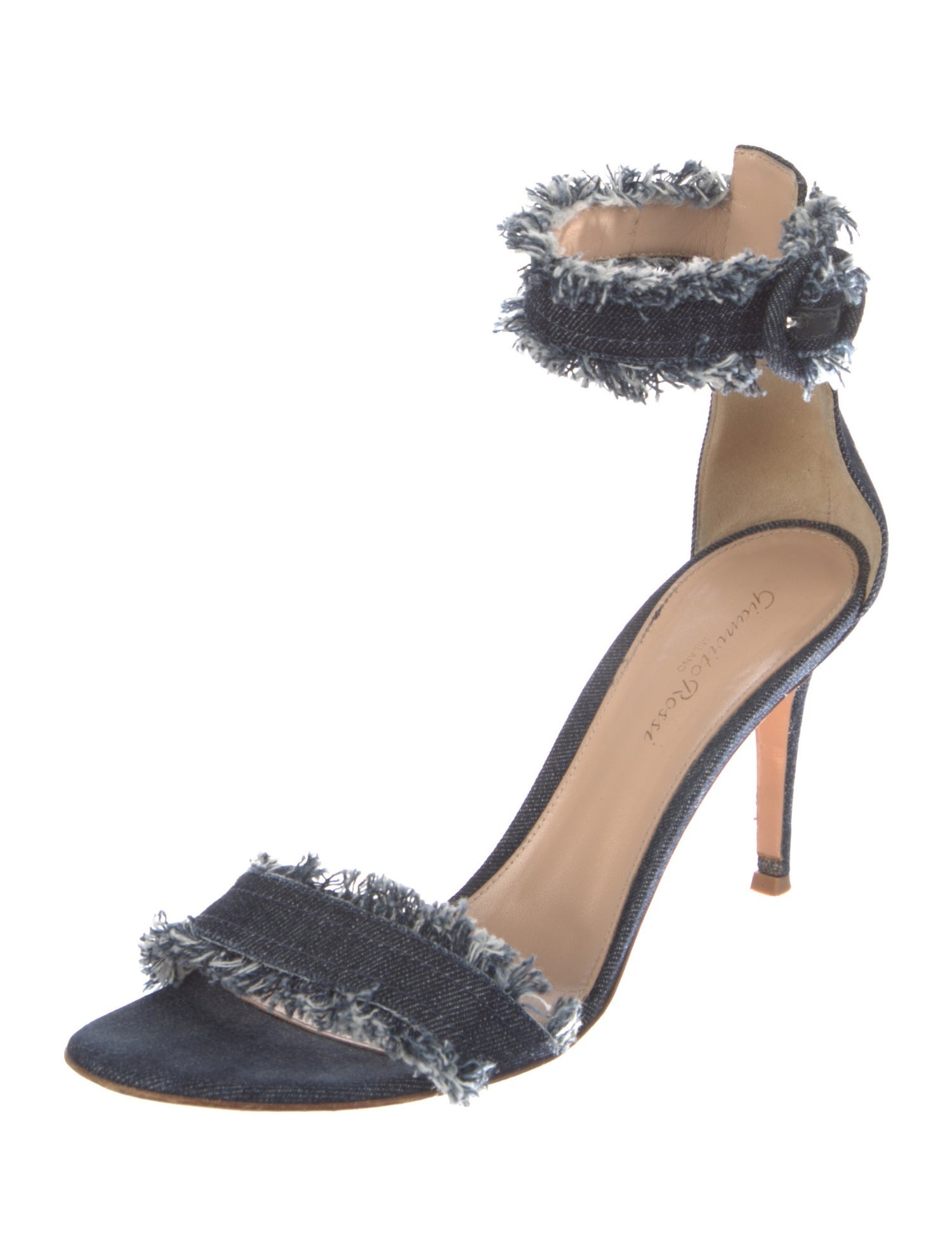 Gianvito Rossi Denim Raw-Edge Trim Sandals