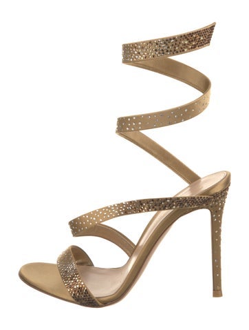 Gianvito Rossi Sandals Satin Crystal Embellishments Gladiator IT 37.5 | 7.5