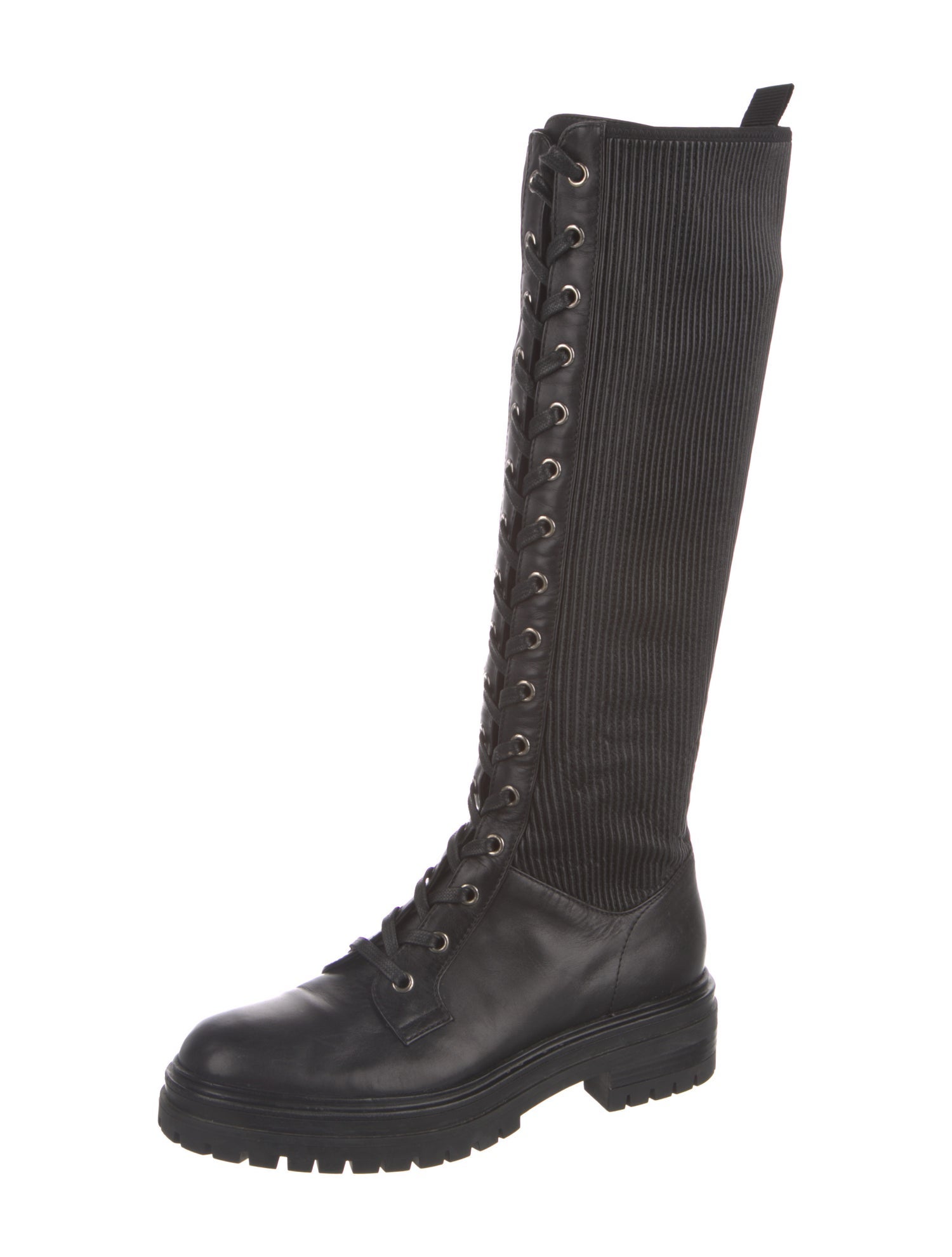 Gianvito Rossi Leather Pleated Accents Combat Boots
