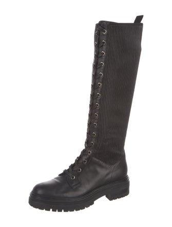 Gianvito Rossi Leather Pleated Accents Combat Boots
