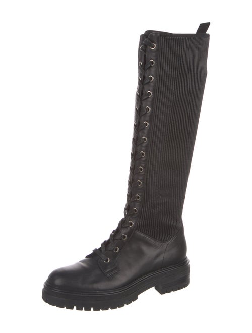Gianvito Rossi Leather Pleated Accents Combat Boots