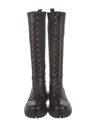 Gianvito Rossi Leather Pleated Accents Combat Boots