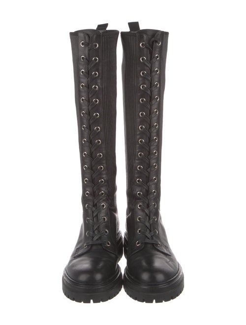 Gianvito Rossi Leather Pleated Accents Combat Boots