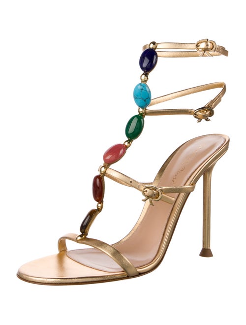 Gianvito Rossi Leather Crystal Embellishments T-Strap Sandals