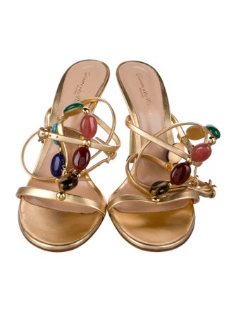 Gianvito Rossi Leather Crystal Embellishments T-Strap Sandals