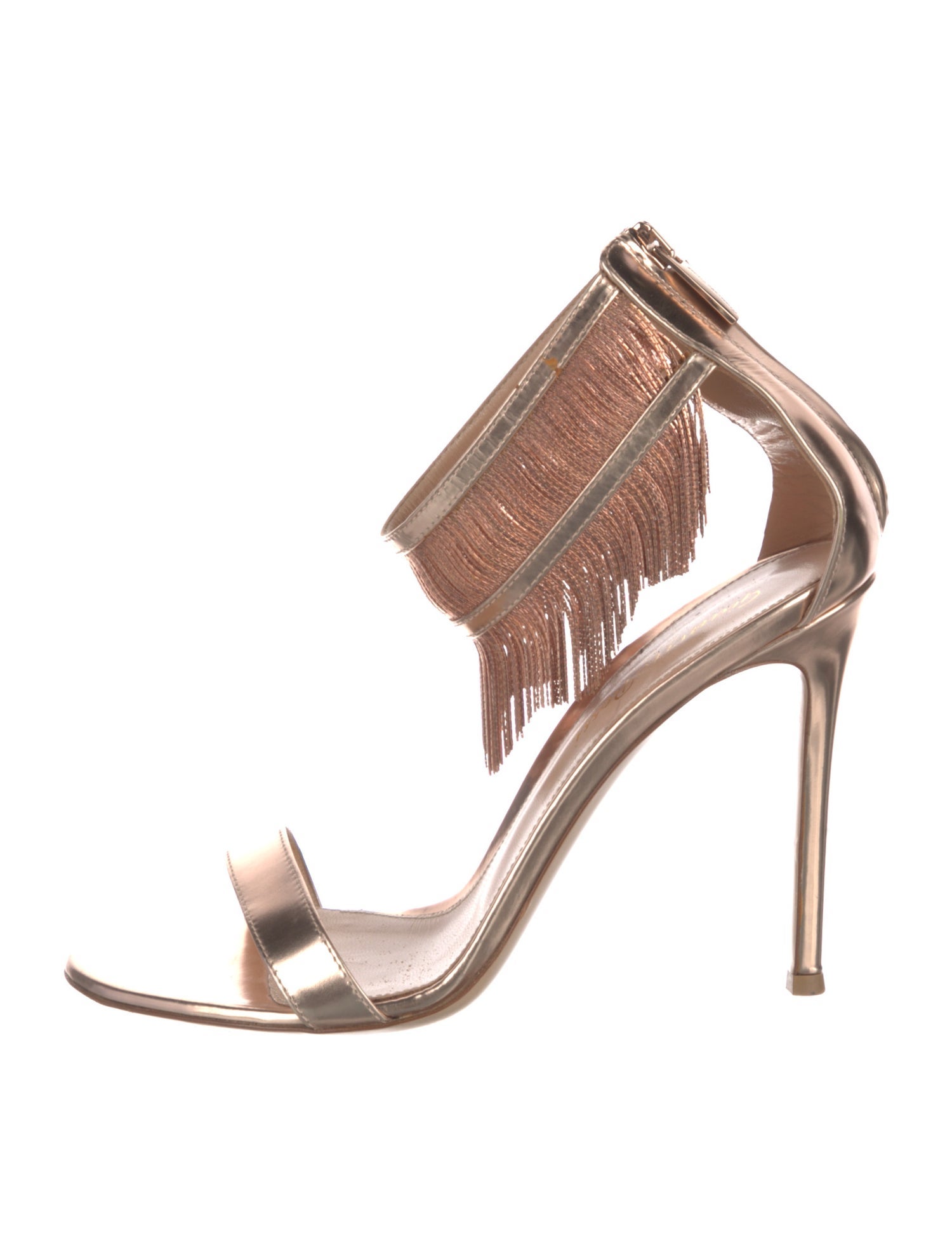 Gianvito Rossi Leather Fringe Trim Accent Sandals