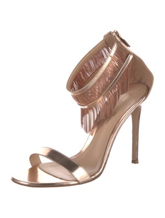 Gianvito Rossi Leather Fringe Trim Accent Sandals