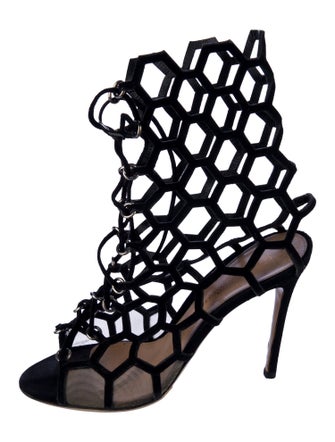 Gianvito Rossi Suede Mesh Accents Gladiator Sandals